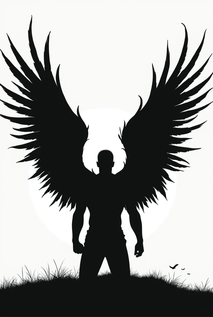Silhouette of a person with black and white half with wings