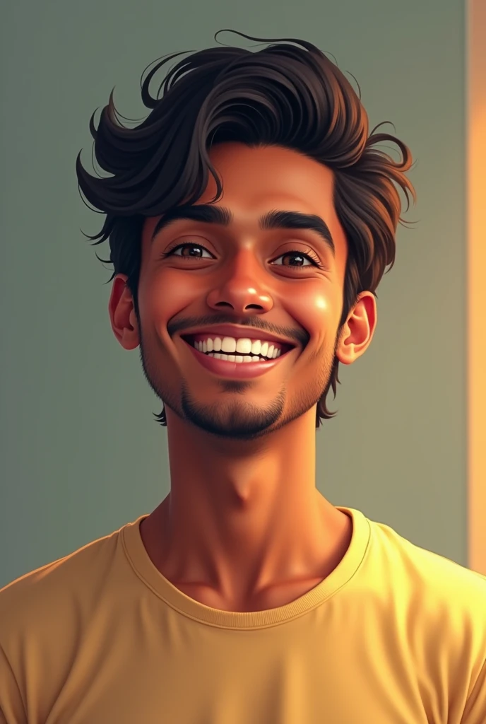 Indian young man smiling, teeth, tshirt,