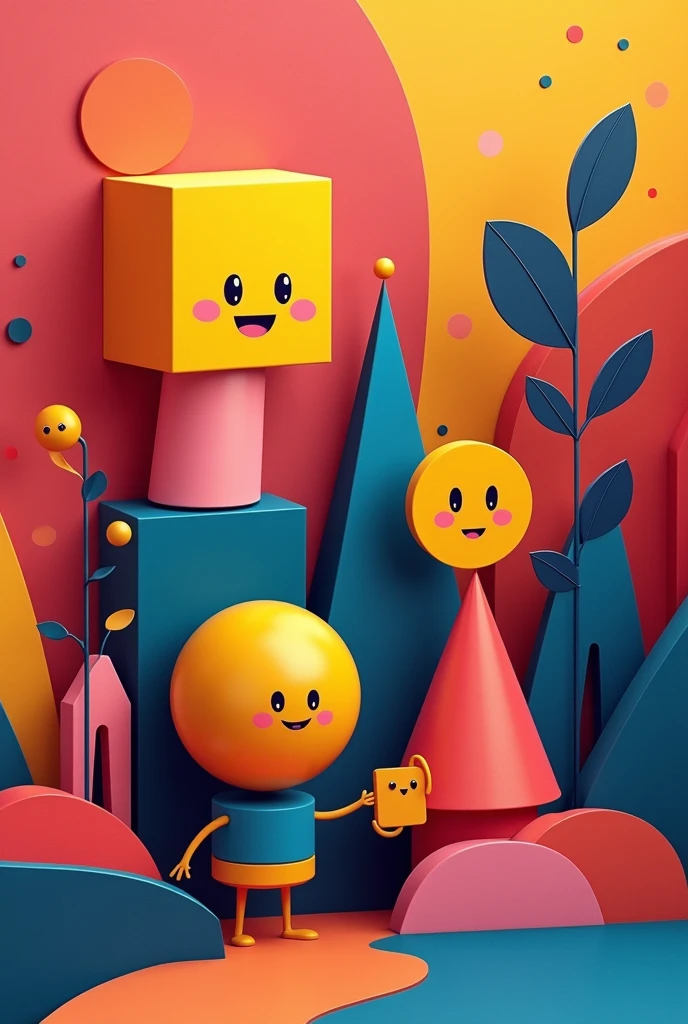 Can u create a creative image for example a car, or anything presenting these 2d figures, square, rectangle, circle and triangle