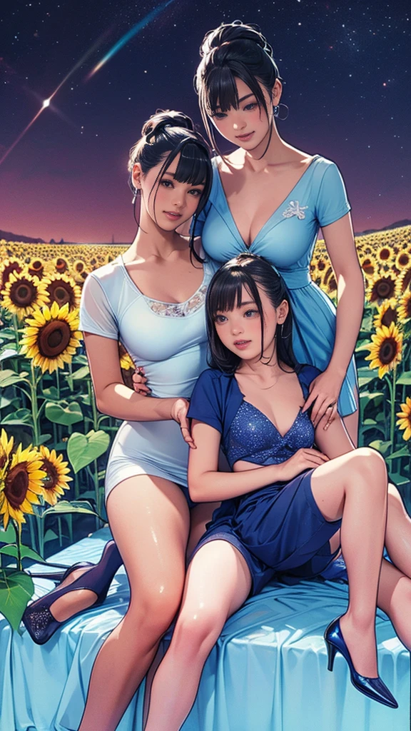 ((masterpiece)),(((Highest quality))),
Five girls intertwinedFacing forward。
Five Intertwining GirlsBold FashionComic Market ScenesFestivals、
Five girls intertwined Idol、
Five girls intertwined Thin thighs,Long intertwined fivesome girls legs,whole body:1.5,
(Five girls entangled:1.3),
Five girls intertwined in pop pattern pantyhose and thick pointy heels:1.3),
Five girls intertwined Cute white casual summer outfit dress:1.2),
Intertwining fivesome girls short blonde:1.2、
Five girls intertwined Model Pose,
Flowerpunk space background glitter effect, Lens flare, fluorescence,
Sunflower field, dazzling summer sunlight