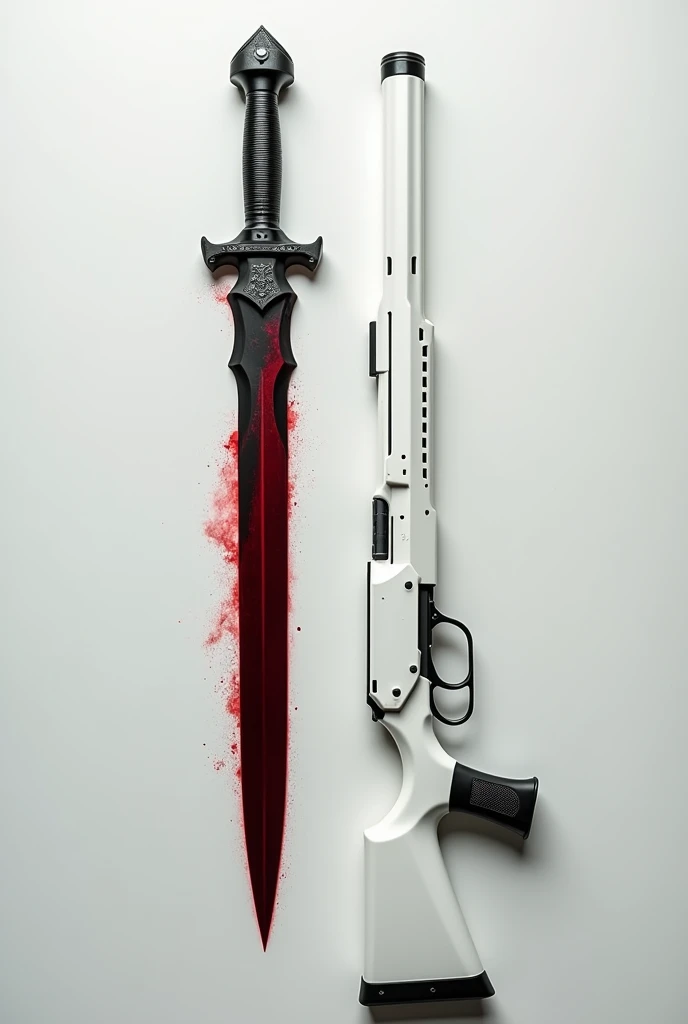 Header design: A bloody dagger and a pure white shotgun in the left hand
