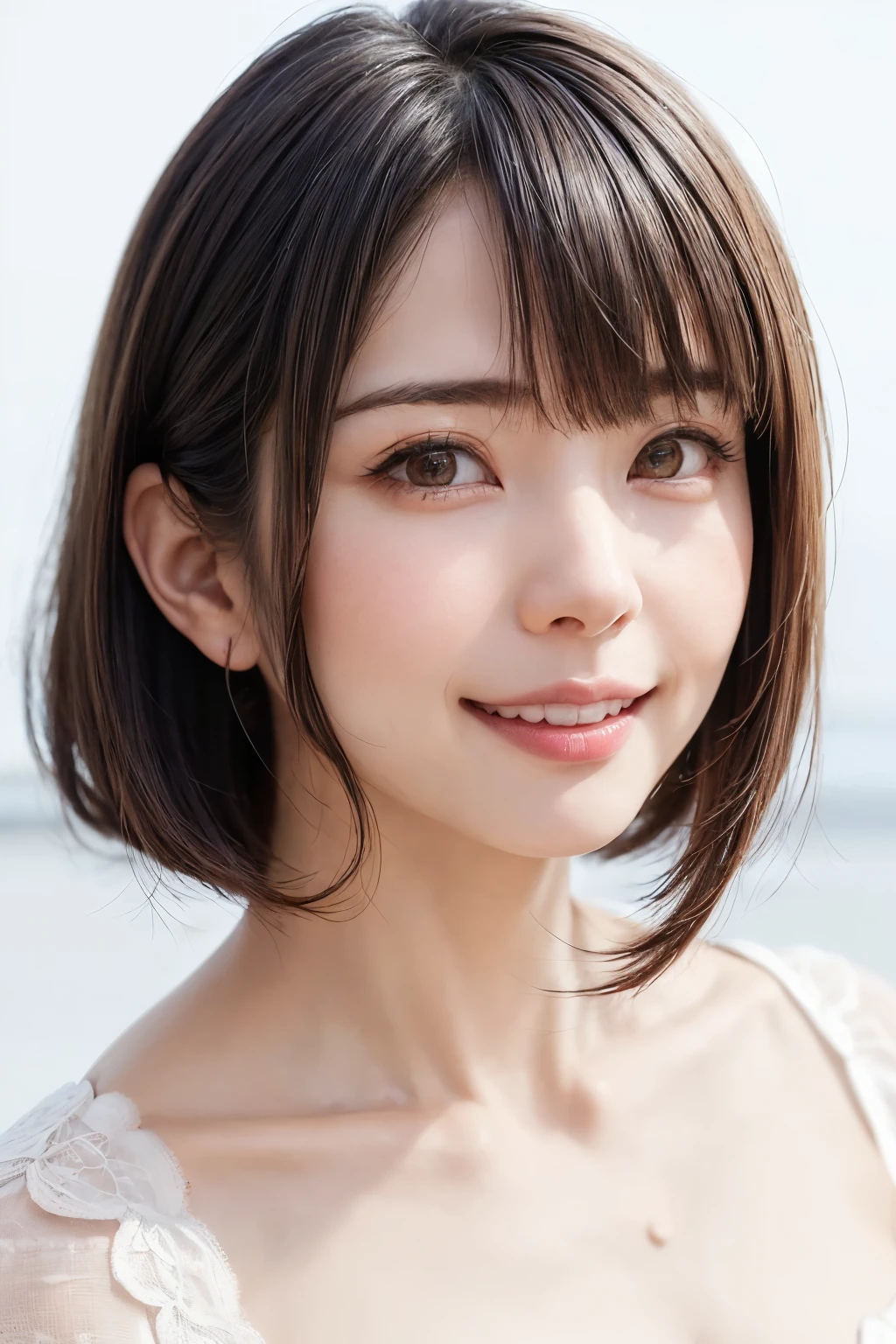 (software:1.8、masterpiece, Highest quality),1 person, alone, hyper Realistic, Realistic,Realistic, Looking at the audience, Light brown eyes:1.4,Brunette Short Bob Hair with highly detailed shiny hair, Brightly colored winter clothes, Lepangas:1.4), Outdoor, Mouth closed, Upper Body、big chest eye、eyelash、{Hugeな|big chest|Hugeなな|Mega} whole :2, chestの谷間:2、(((big chest eye、Short Bob Hair、Highlights from Students、Looking at the audience、She is very beautiful and cute、Show me your ears、Long neck、smile、Close your mouth and smile、Bangs and beautiful teeth)))、Ideal body type、（Nothing is drawn、A very beautiful pure white background:1.6）、美しいLong neck:1.4、(({Huge|big|Hugeな|Mega} chest, chestの谷間:2、Upper Bodyは服を着ていない:1.6))、(((Portraiture:2)))、Perfect Anatomy