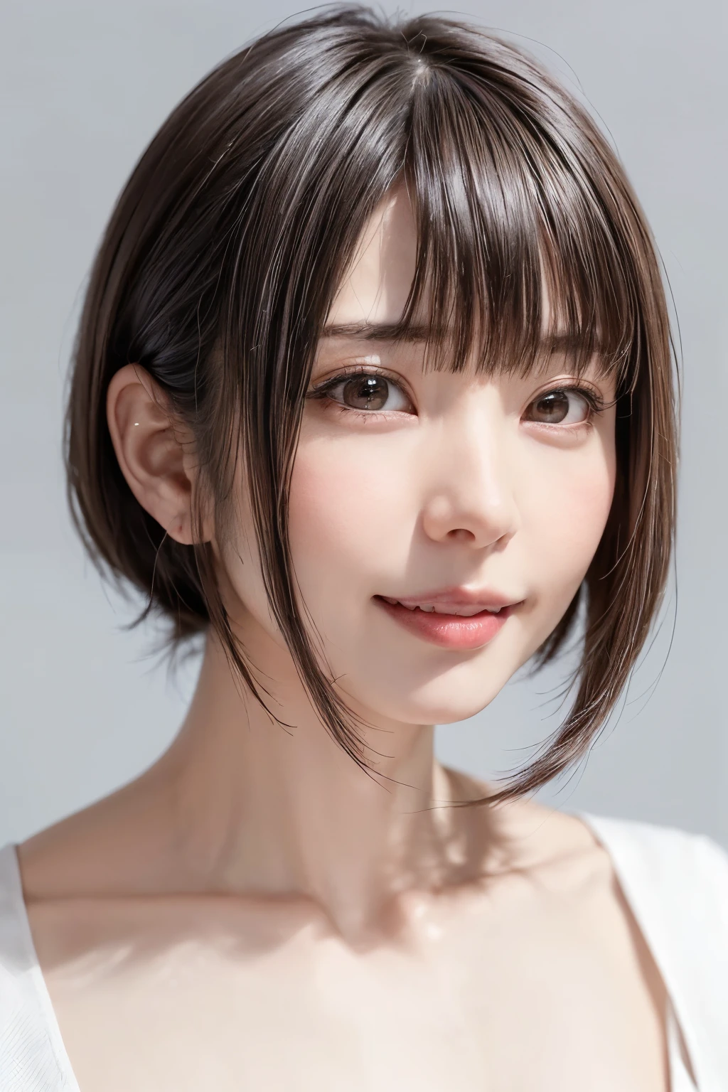 (software:1.8、masterpiece, Highest quality),1 person, alone, hyper Realistic, Realistic,Realistic, Looking at the audience, Light brown eyes:1.4,Brunette Short Bob Hair with highly detailed shiny hair, Brightly colored winter clothes, Lepangas:1.4), Outdoor, Mouth closed, Upper Body、big chest eye、eyelash、{Hugeな|big chest|Hugeなな|Mega} whole :2, chestの谷間:2、(((big chest eye、Short Bob Hair、Highlights from Students、Looking at the audience、She is very beautiful and cute、Show me your ears、Long neck、smile、Close your mouth and smile、Bangs and beautiful teeth)))、Ideal body type、(Nothing is drawn、A very beautiful pure white background:1.6)、美しいLong neck:1.4、(({Huge|big|Hugeな|Mega} chest, chestの谷間:2、Upper Bodyは服を着ていない:1.6))、(((Portraiture:2)))、Perfect Anatomy