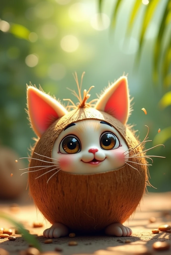 coconut with eyes and cat ears