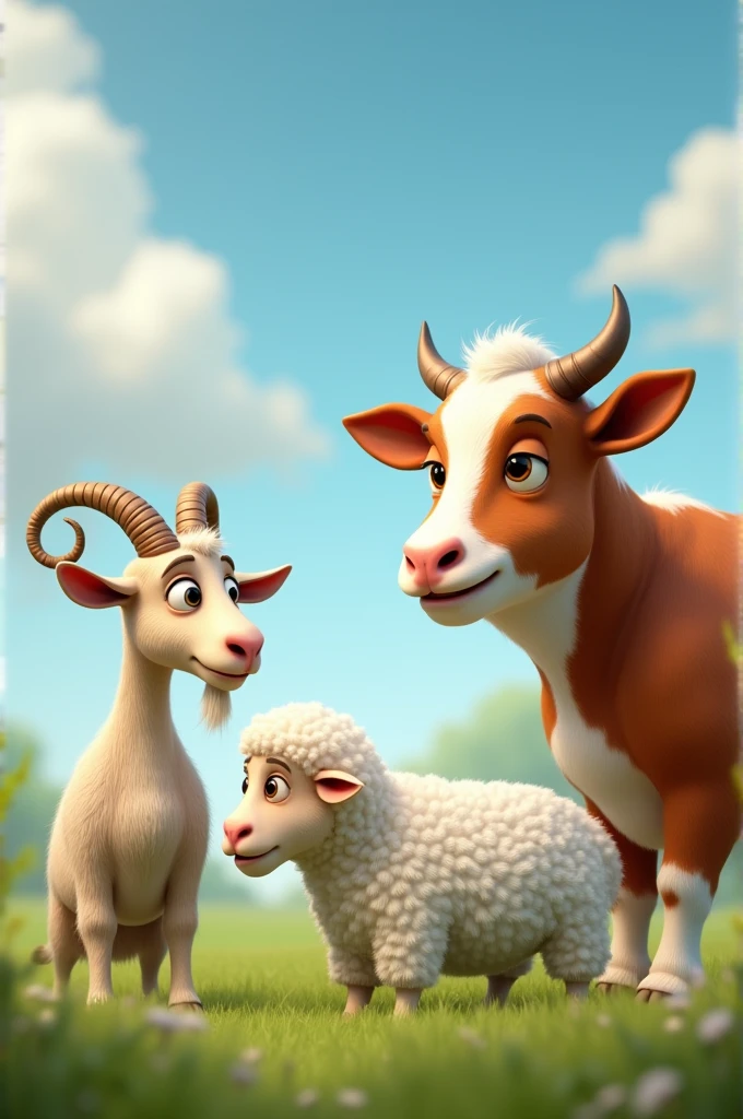 goat and sheep talking to cow"