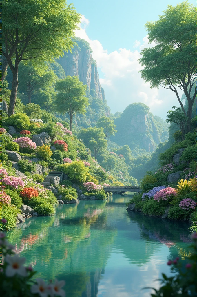 Beautiful garden cover to lake and flower