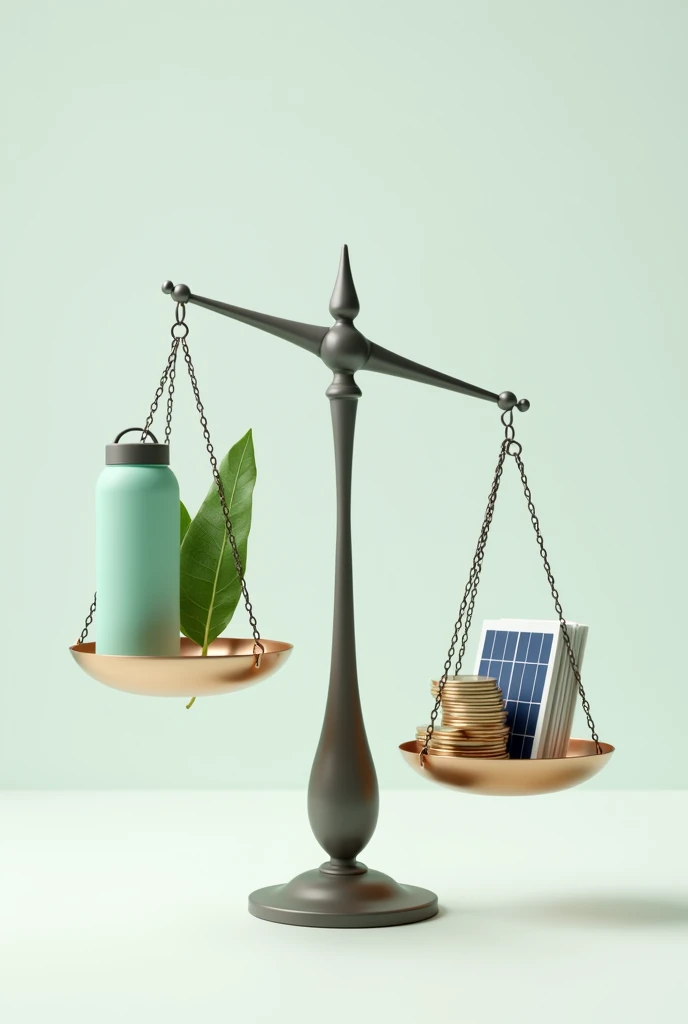 people are choosing eco-friendly products, even though they often come with a higher price tag. Show a balance scale.