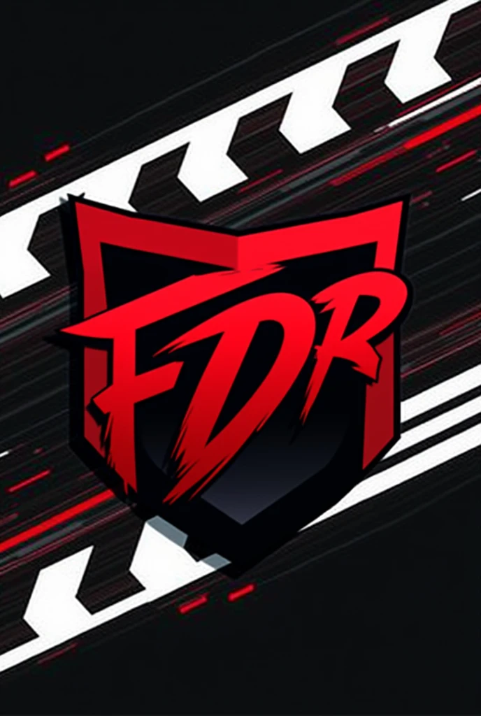Create a logo with red colors, black and white for a competitive drift racing team called Team FDR