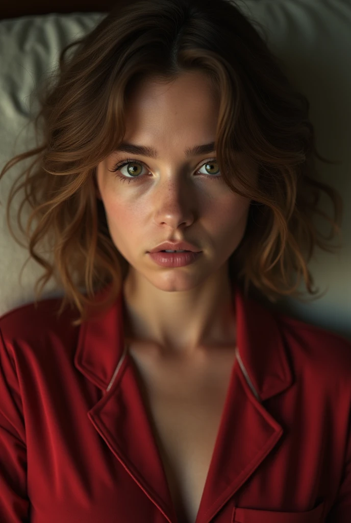 Millie bobby brown in red sleep
clothes open eye