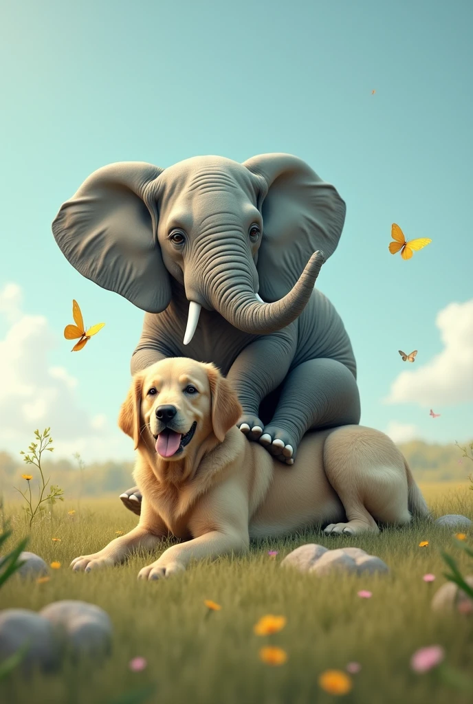 Create image of elephant sitting on dog