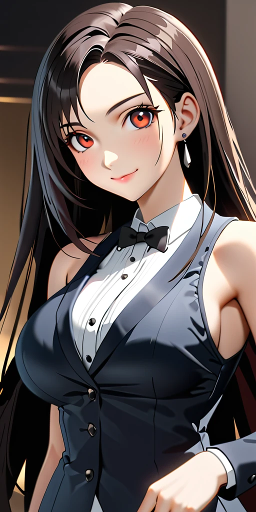 (((((tifa lockhart:1.5))))),((Highest quality、masterpiece、anime style、best quality、high resolution、8k、detailed、ultra-detailed:1.3))、Long legs:1.2, Beautiful woman with perfect figure:1.4、(Smiling:1.2), double eyelid、30-year-old female、((((One Woman,beautiful face,Beautiful face:1.5)))),Big Breasts、High resolution, accurate, Anatomically correct, High-resolution model, high quality, Very detailed, Ultra high definition、Black Hair、Straight Hair、Long Hair、(((formal suit、オフィス:1.1)))