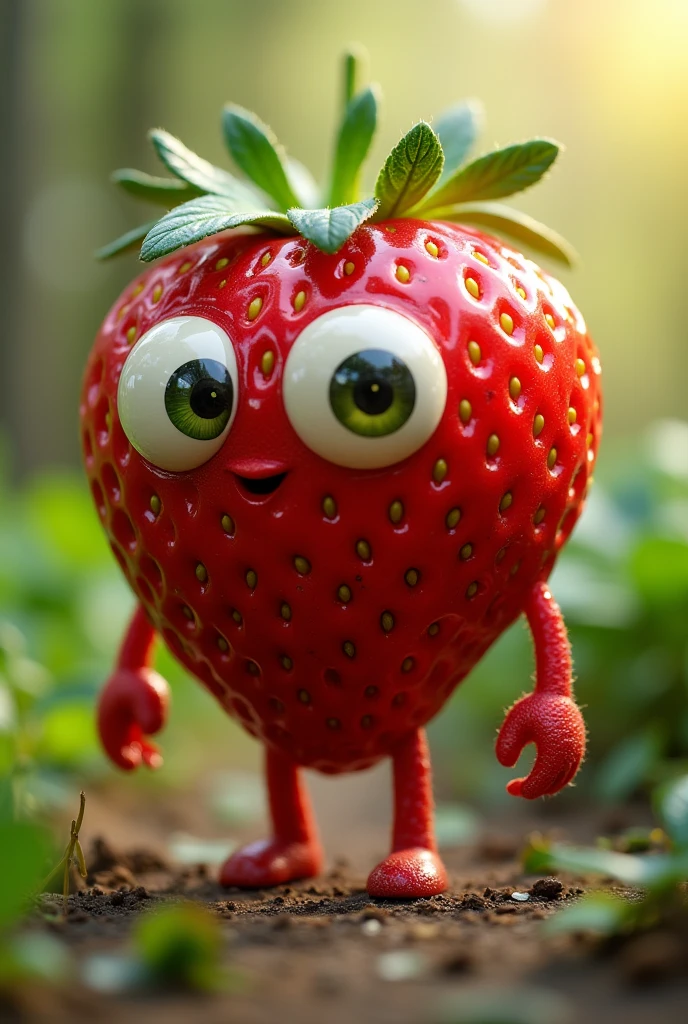 beautiful strawberry with eyes and hand and legs