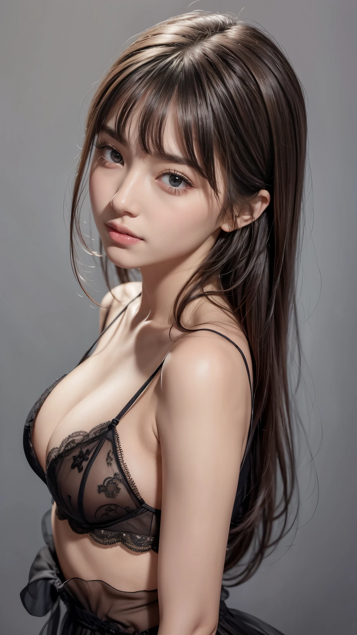 (((portrait:1.2))), (Madison from france, medium hair:1.1), brown_eyes, medium_hair, brown_hair, age, nsfw, sexly, photorealistic, sweet room, lingerie, (1:1.5), flat chest, skinny, (Part your bangs to show your forehead:1.3), Highest quality、Highest quality、Masterpiece、Ultra high definition、Reality:1.37, (Perfect Anatomy:1.3), (Detailed arms:1.2)、(View the viewer、blush)、(((Naughty pose)))