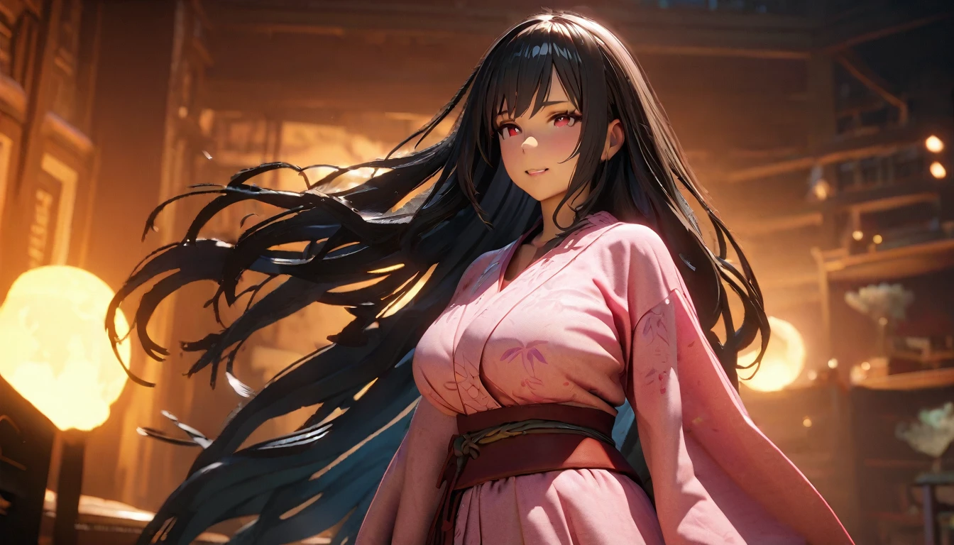 1 woman，masterpiece, 8K quality, (((red skinned girl))),(чрезвычайно подробные обои CG Unity 4k)masterpiece, (pink kimono), seductive face, good lighting, LF, Small parts, masterpiece, 1 girl, black hair, gag,  Nezuko Kamado, old losers,Night time,moon,masterpiece, Best quality, throw, whole body, wide hips,, black hair, Supernatural, 1 girl, One, Hip, Close-up, creepy, old (man:0.5), shiny complex details, spicy, 3D rendering, cinematic lighting, unreal engine, Blender, big breasts, Smirk、professional lighting、about, standing, very long hair, cowboy shot, brilliant, brilliant hair, (night:1.2),Dreamy, [[gentle fingers and hands:0.55]::0.85],(detailed fingers),),(emotional),(breathtaking),(main part:1.2) whole body.), (Anime Style), (Super Detailed), (brutal), (uhd, HDR), (8k), (High Resolution: 1.2), (Complex and Beautiful: 1.2)