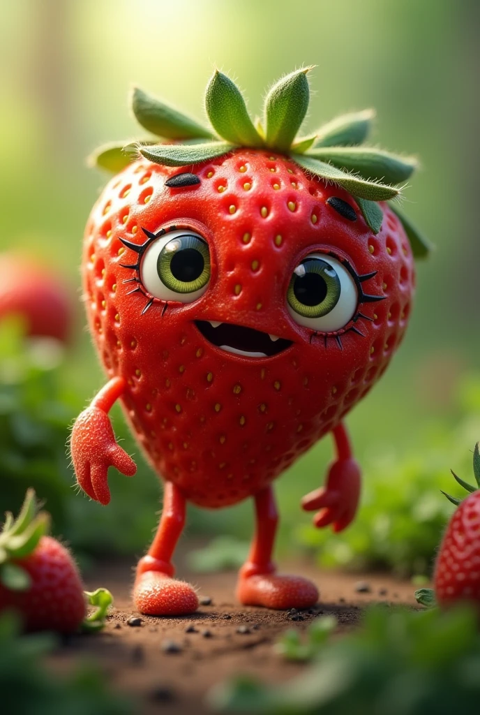 beautiful strawberry with eyes and hand and legs