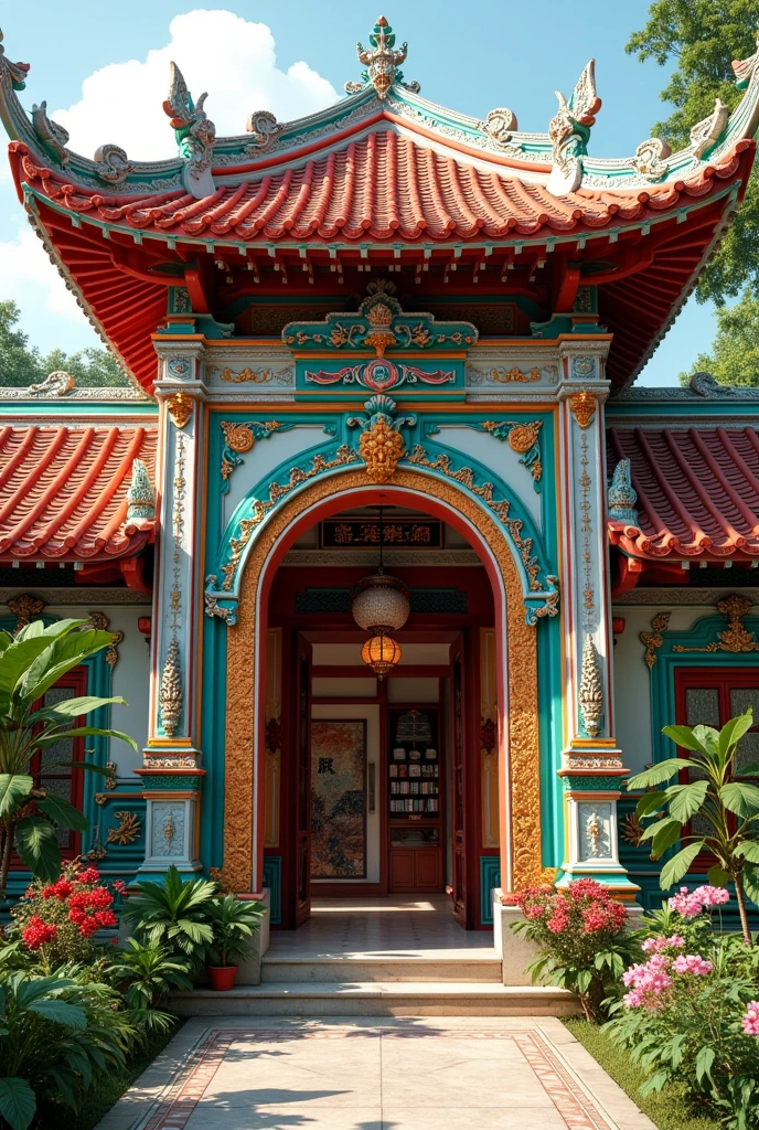 Lingnan wok-ear wall architecture as a carrier with Thai-style decoration