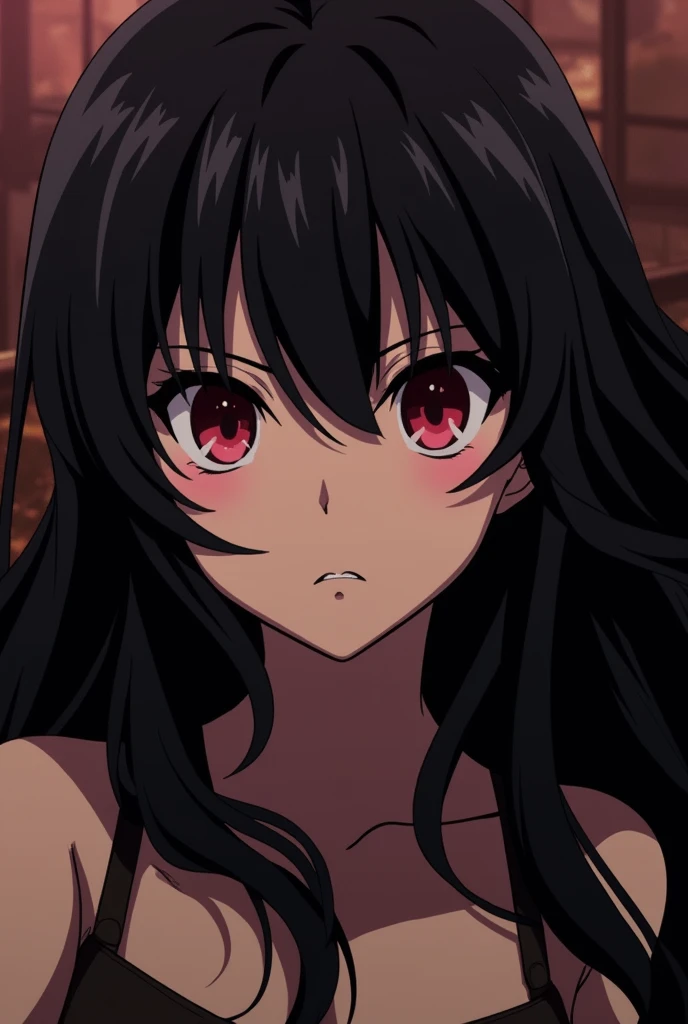 Anime character, screencap, Makima, Chainsaw man, black hair, red eyes.
