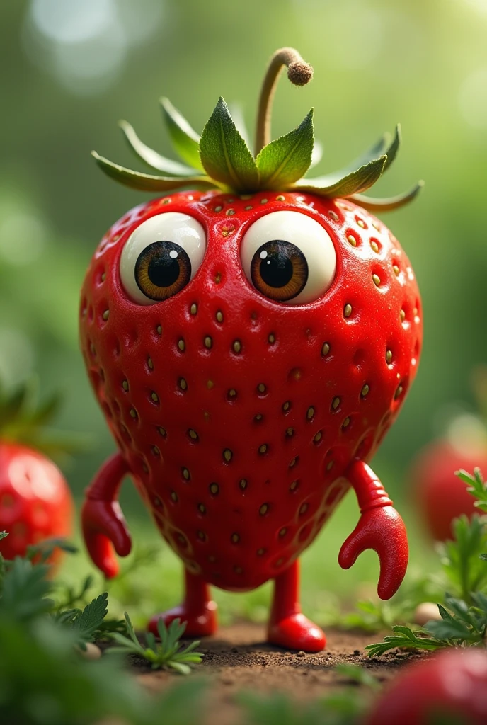 beautiful strawberry with eyes and hand and legs
