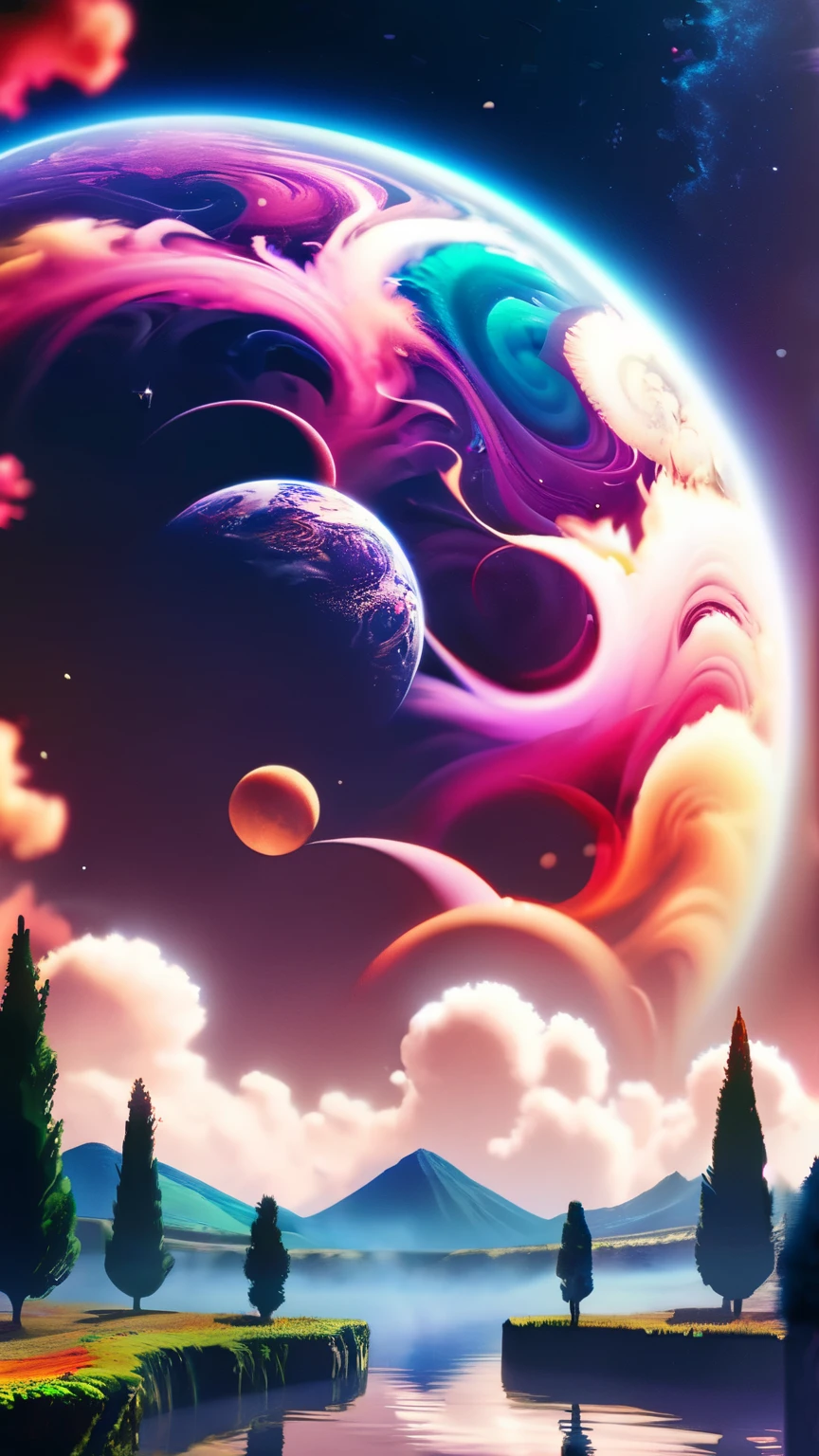 Dreamy anime scenery, Multicolored space smoke, 8k
