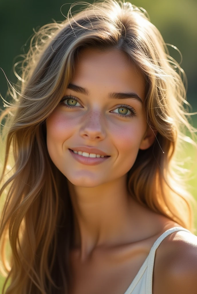 Beautiful natural girl, brown light hair, green eyes. No boyox, fillers. To be my character to open her a instagram account.