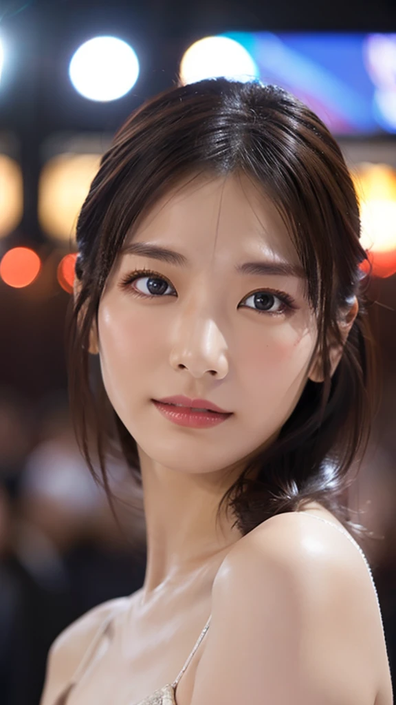 Highest quality, Realistic, 8k, High resolution, Full Color, 1 girl, woman,  woman, (pupil, Light in your eyes), Beautiful face in every detail,Beautiful Skin,Fair skin,Looking at the audience:1.8, (1 girl eyes Looking at the audience:1.55),dress、Standing position、Please raise your hand、Underarm、from the front、Beach