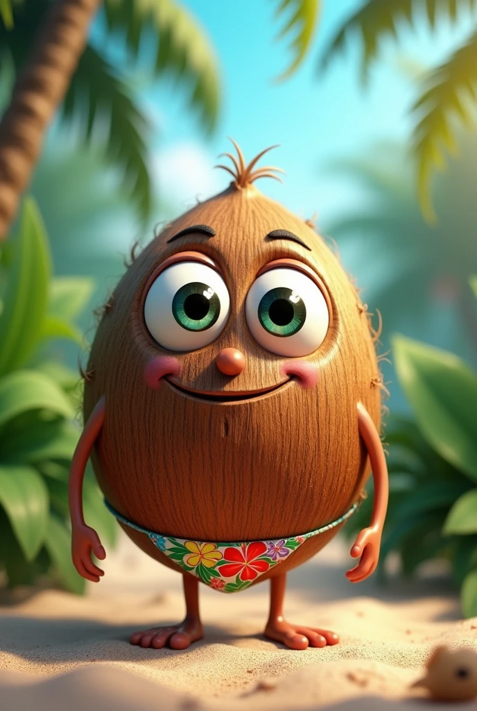 coconut that has eyes and wears bikini