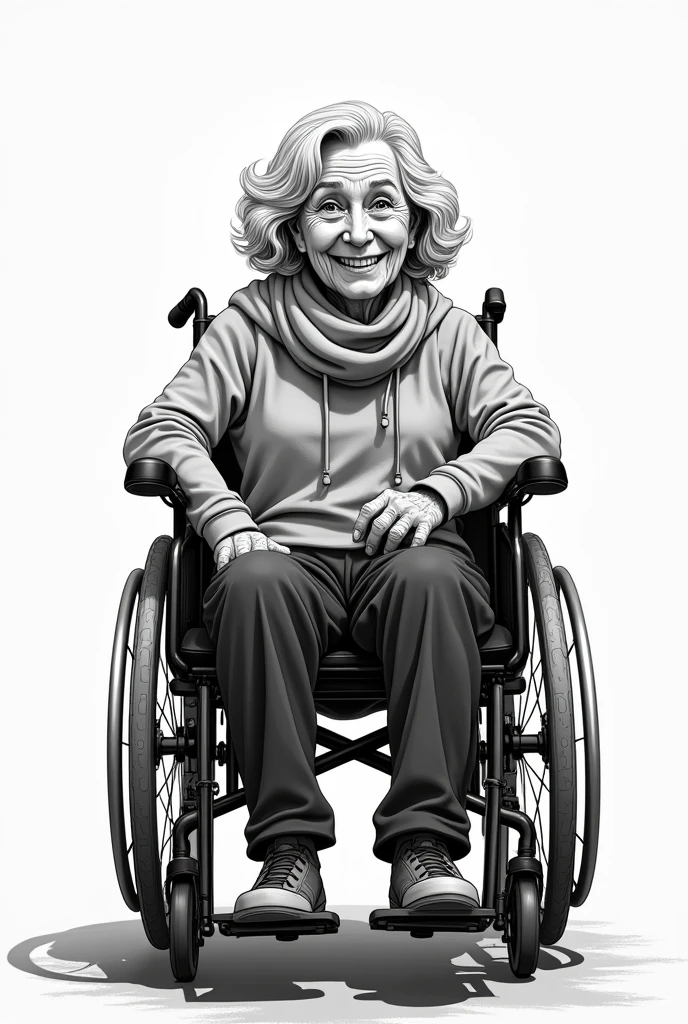 Dans le style shonen, crée une femme franco -polonaise d'une de 80 ans en fauteuil roulant.
Elle arbore un sourire et est heureuse
En noir et blanc avec des traits apparrant et simple à réaliser
