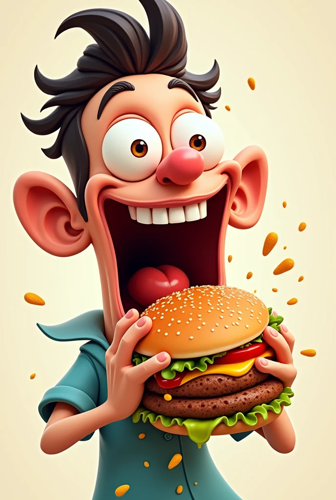 Guy eat burger caricator