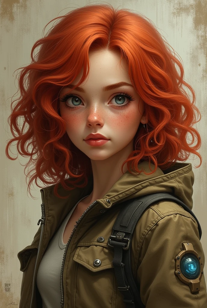 Rimworld style portrait of red hair girl