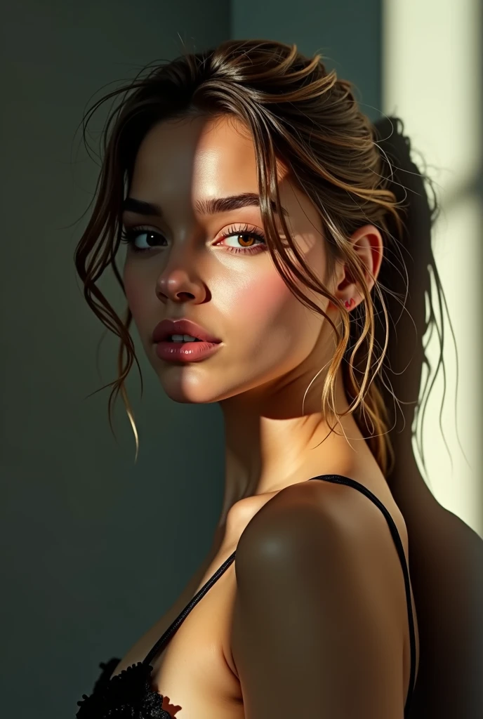 Hailee steinfeld,high-resolution photograph, woman, stunning use of shadows, in the syle of crisp lines and forms,  UHD, shot on a Sony A7III --ar 1:2 --style raw --stylize 250,brown hair with blonde highlights