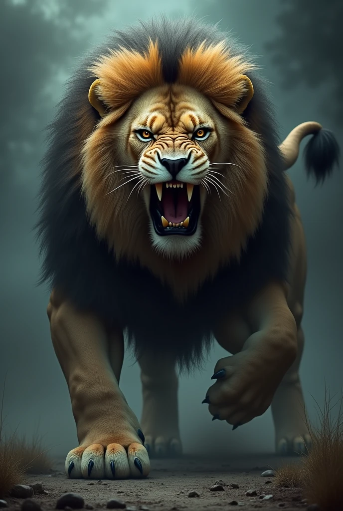 Very scary dark angry lion