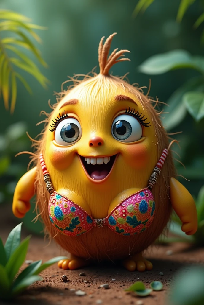 coconut that has eyes and wears bra