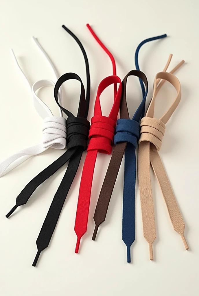 Can you create a poster with lots of colored shoe laces? , white, noir, Marron, rot, beige