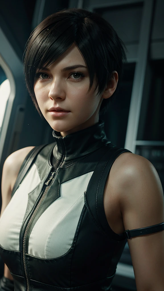 Gwen Tennyson,yorha 2b,tracer,Rebecca Chambers,observe,Atelier Ryza,Close-up,pilot mechanic's workshop,tattoos,orange jumpsuit,short sleeve pilot's tights,short sleeve cyborg pilot jacket,orange sports leggings,leather corset pilot fur,short hair,punk makeup,green eyes,Multicolored silver hair,Sexy smile,freckles,beautiful girl,Big breasts,8 K,Ultra detailed,realistic,fantasy art,steel armor,cyborg armor,silverarmor,Eva pilot uniform,pilot scarf,hairpin,Ear piercing,Mobile Suit Gundam, military jewelry for hands and neck,to walk,(weather:Windy),arc reactor,