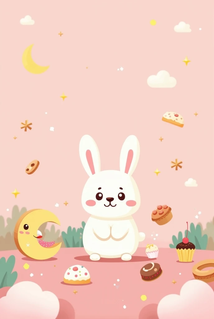 pink background application with rabbit vector is center of background and have toy such moon, bakery doesn't have a lot of decorations and spread all over