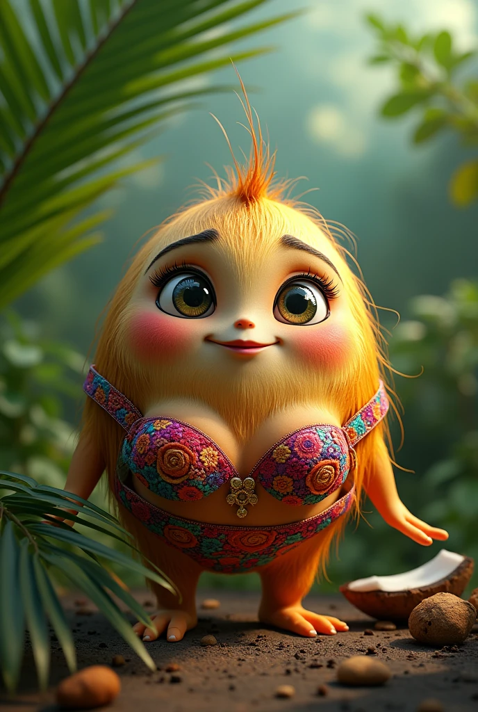 coconut that has eyes and wears bra
