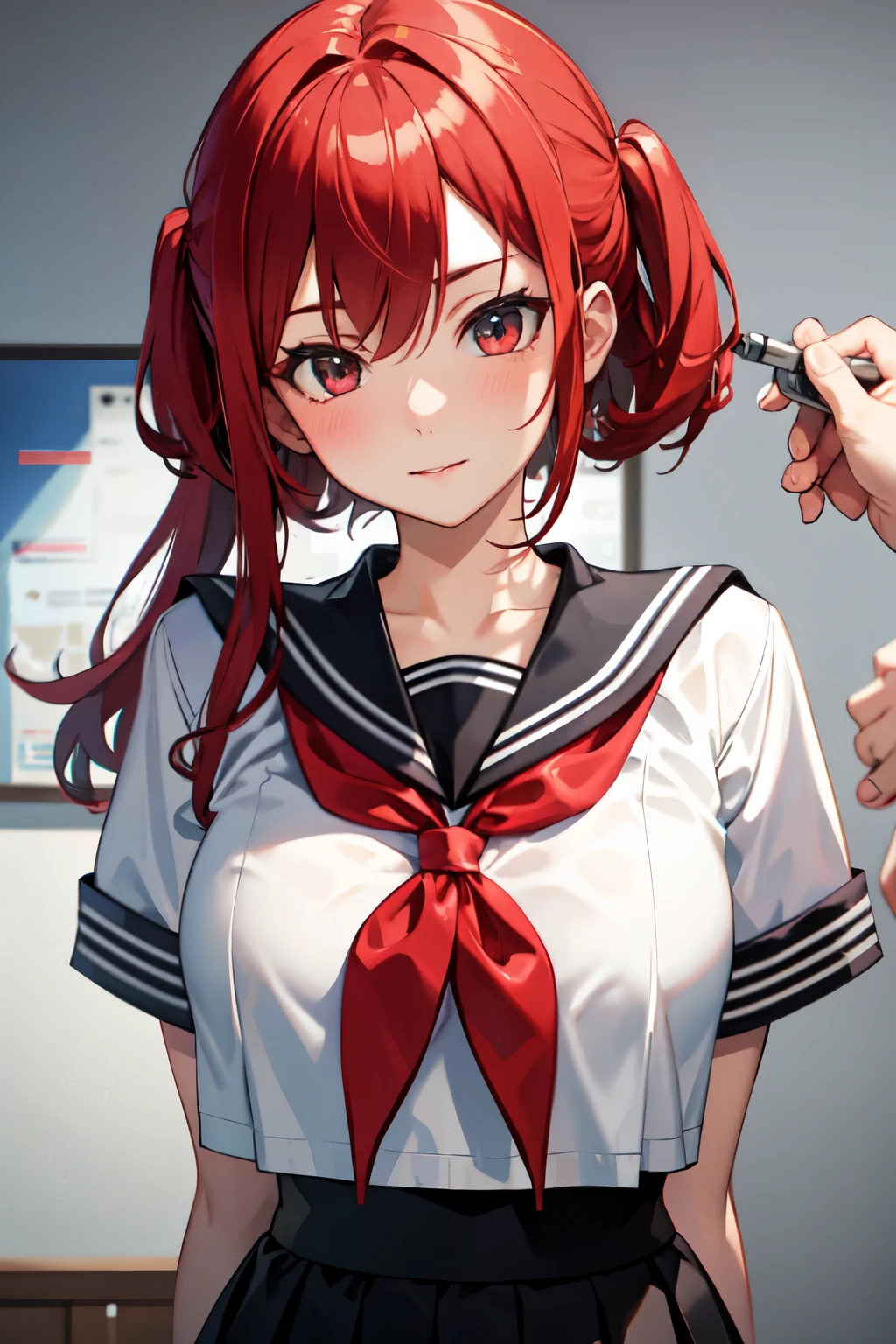 8ｋ,Highest quality,masterpiece, Sharp focus,high school girl，，Red hair，Lewd，Sailor suit