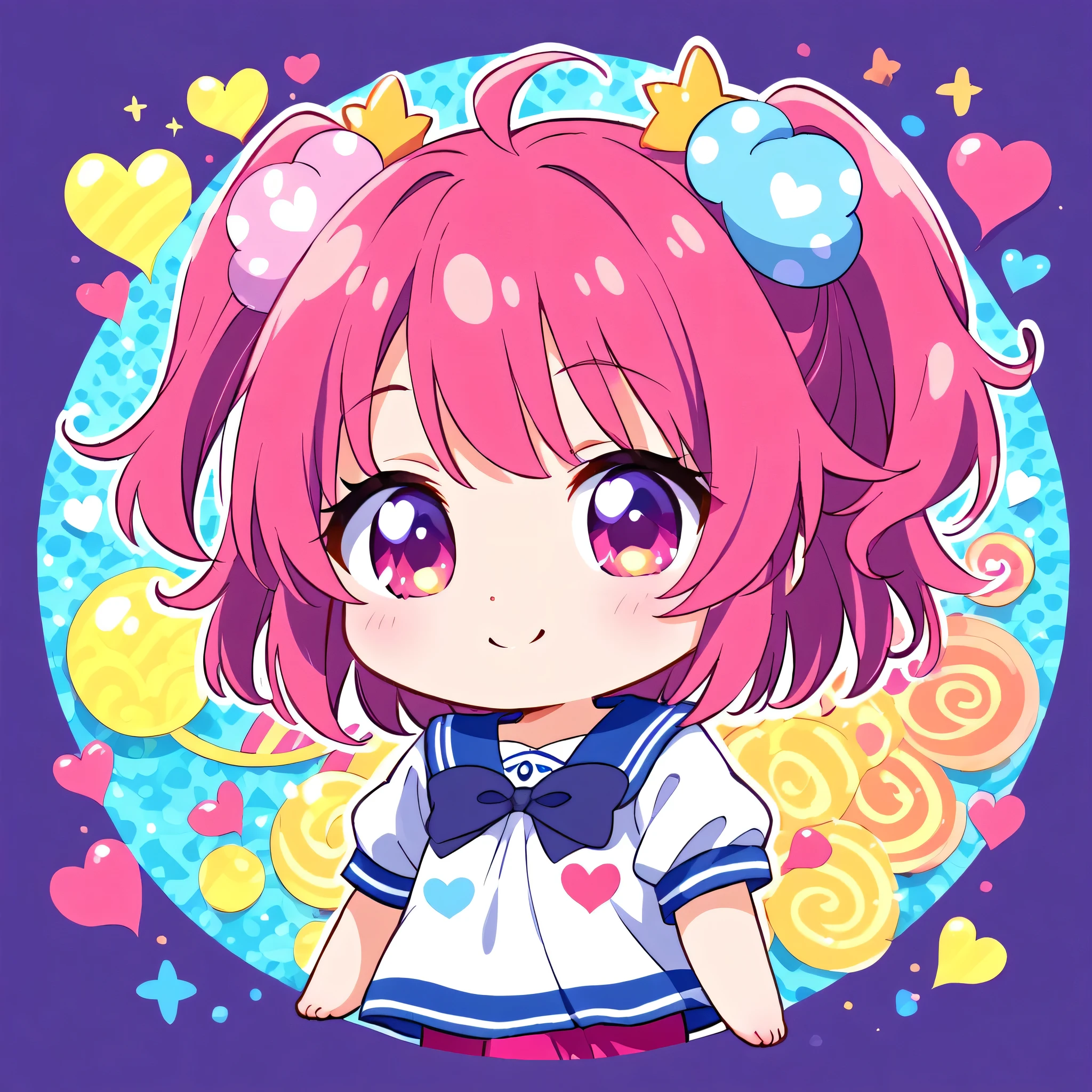 Makoto Shinkai colorful style, Simple Line Initialism,Abstract art,Kawaii Design, The most beautiful girl of all time、chibi, (((Cute pillbugs))), colorful hearts, summer version