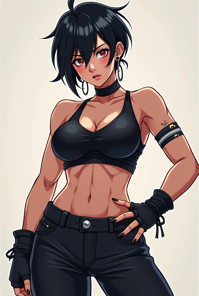 1girl, ((26 year old, Filipino Woman, tanned bronze skin:1.02, short black hair:1.3, Detailed Amber eyes:1.03, Detailed face, medium breasts, (Wearing: Strapless Black tube top, black leather pants, white belt, bracelets:1.2)), (midriff), (agile physique:1.1), (Character Focus),Perfect Anatomy, Looking at Viewer, 4k textures, raw photo, epic artistic, photoreal art, sharp focus, even lighting, insane details, intricate details, hyperdetailed, rich colors