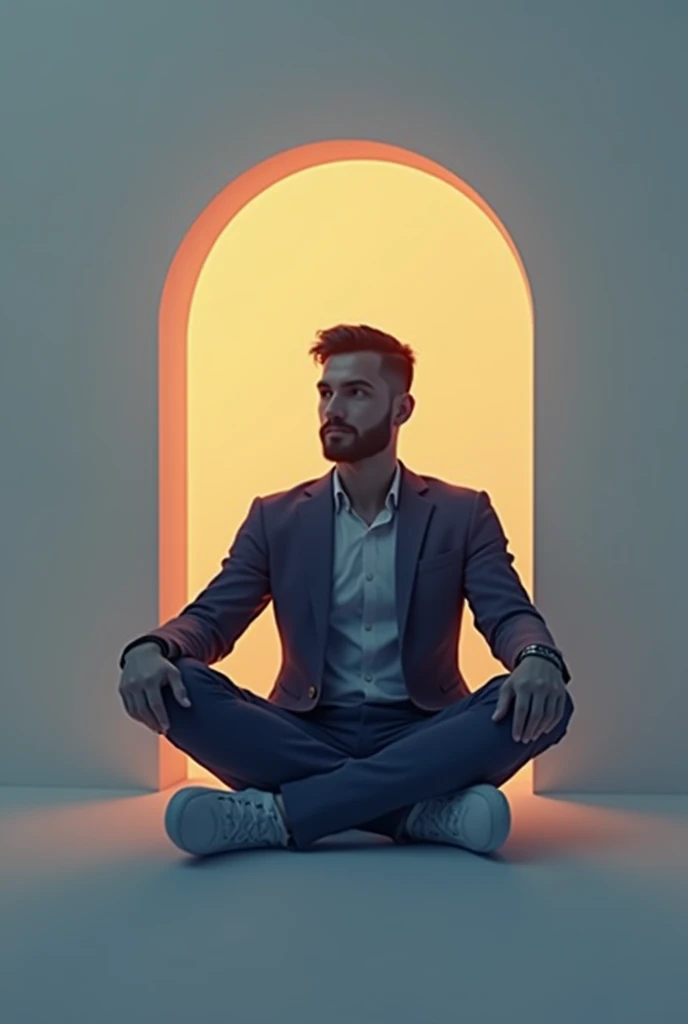 (photorealism:1.2), motivational logo, aesthetics,unique, attractive ,man sitting,sucess