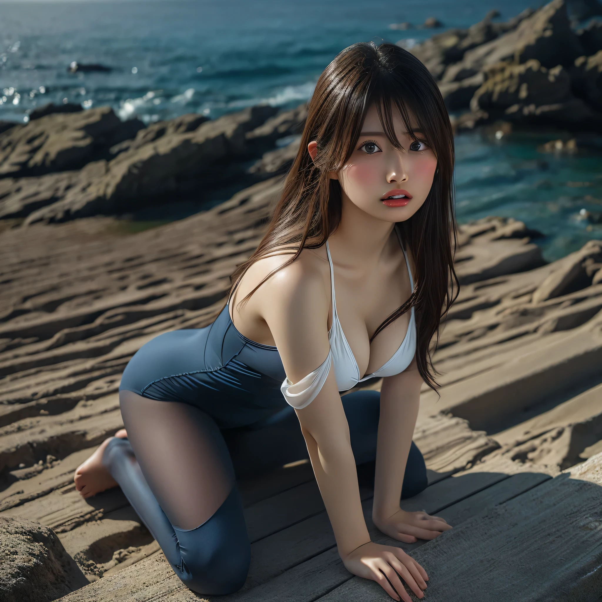score_9, score_8_Excellent, score_7_Excellent, Masterpieces with up to 16K resolution,Highest quality,It's really amazing,Very detailed,Ultra-high resolution,Genuine,Genuineistic,Increased depth of field,Cinema Lighting,
(Sexy Japanese:1.5),
Long black hair,Very detailed and beautiful face,Translucent white skin,Highly detailed skin texture,Slender body,Anatomically correct body,
(Night coastal scenery:1.5),
dark clouds,dark sky,delay々Continuing sandy beach, Unpopular beaches,Dark sea surface,
Elegant high leg swimsuit,Artistic design,Beautiful and detailed pattern,Detailed fabric texture,Luxury Accessories,
((Elevation:1.5)),