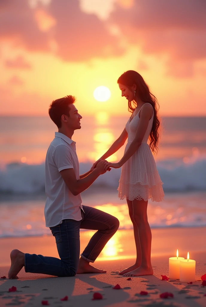 Boy propose a cute girl background beach