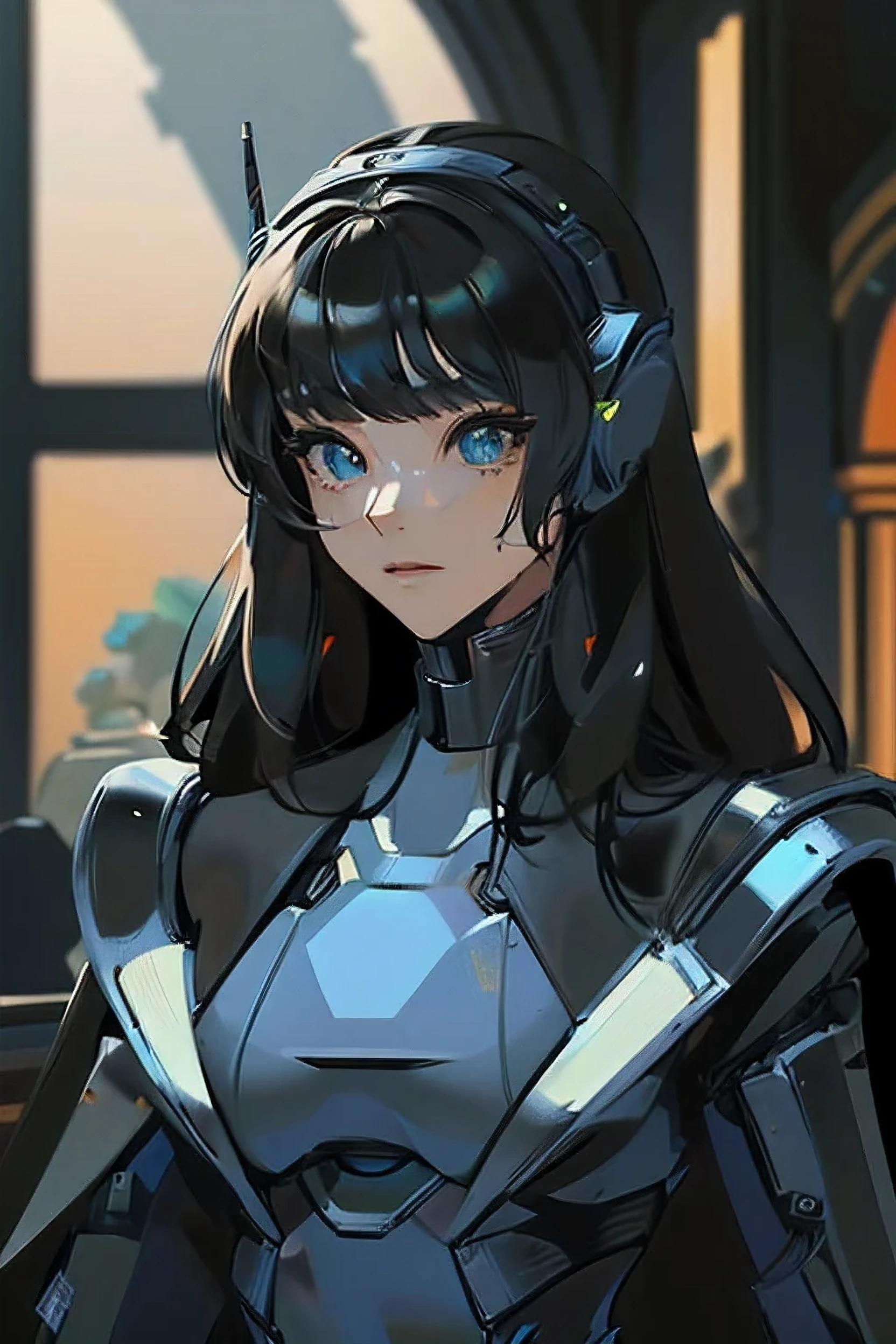 (masterpiece),(Highest quality),(Super detailed),(Best illustrations),(Best Shadow),(Absurd),(Detailed Background),(so beautiful), 16K, 8K, 4K,(Best Shadow),empty eyes,robotization,woman ,big bust,Robot Joint ,Metal skin,Black Suit,long hair,a black suit that covers the whole body,robot hand,cyber bodysuit,metal cat ear,robot
