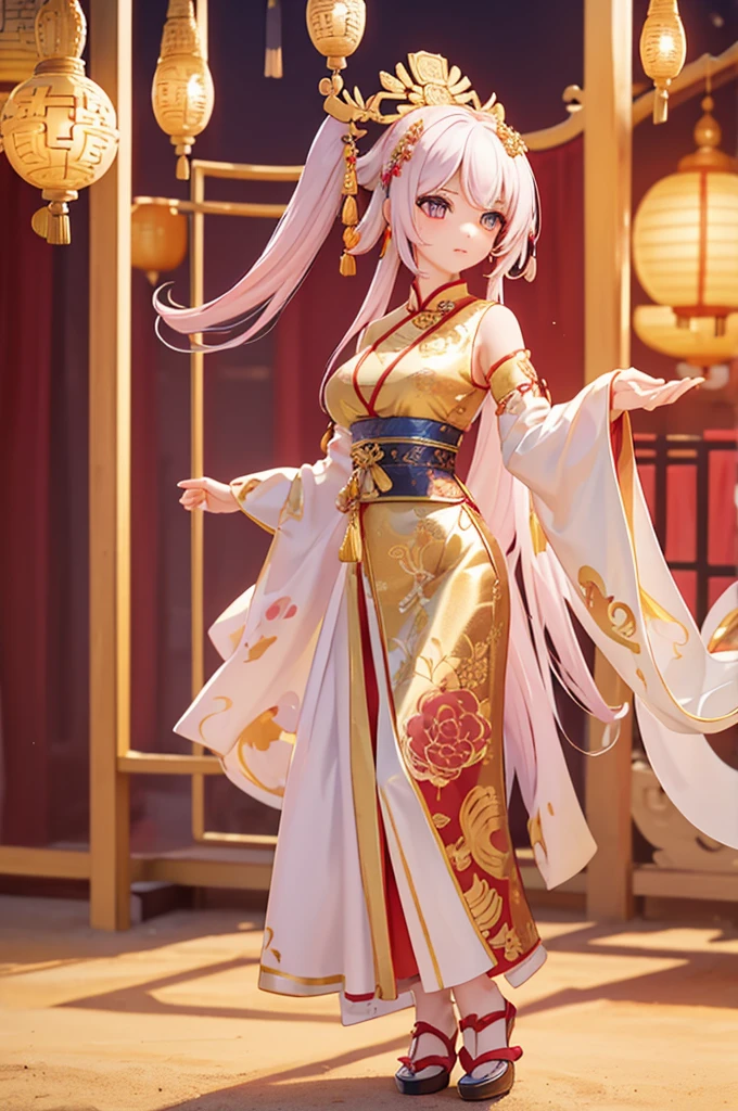 a beautiful young asian girl, 1, wearing a traditional servant costume in ancient chinese style, standing in a wuxia-inspired pose and looking directly at the camera, (best quality,4k,8k,highres,masterpiece:1.2),ultra-detailed,(realistic,photorealistic,photo-realistic:1.37),intricate detailed dress, delicate facial features, flawless skin, long eyelashes, penetrating gaze, ornate hair accessories, ancient chinese architecture in the background, warm lighting, vivid colors