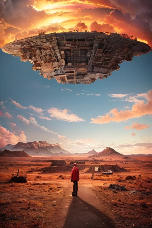 Highest quality、masterpiece、Desolate Earth、wreckage、Red Sky、Surrealism
