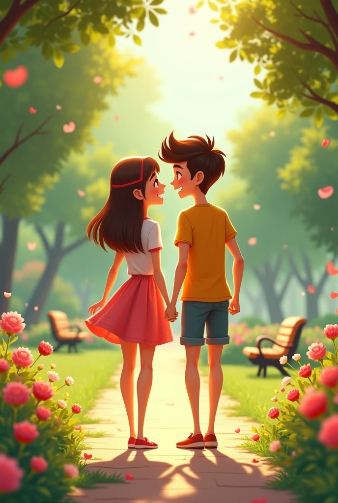 Cute ,couples, flowers, park ,animation