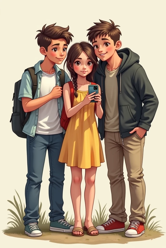 4 people standing takeing a photo 3 of which are boys and one girl