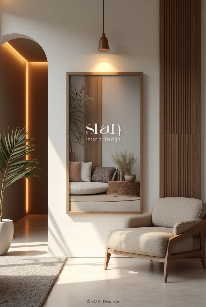 A poster with a background of sealing interior design, with company name as shah interior design