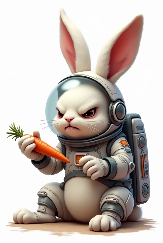 Angry Bunny rabit with space mask and eating carrot with lie down position
Remove background 