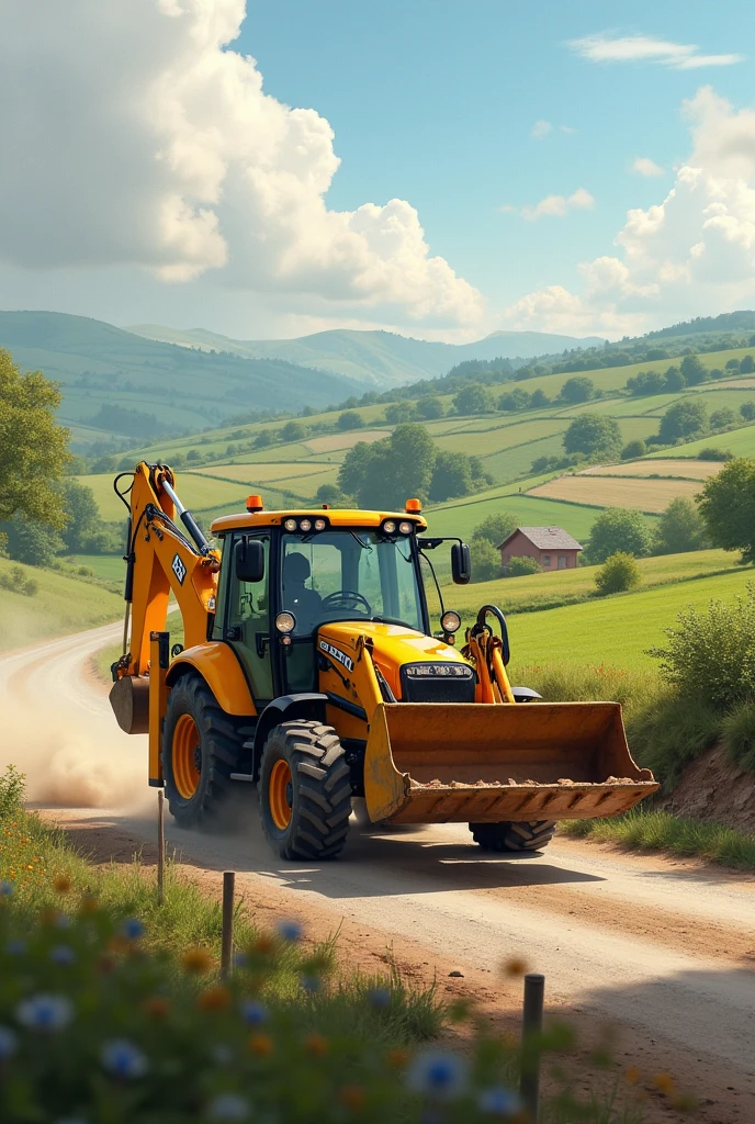 a jcb is going down the road 